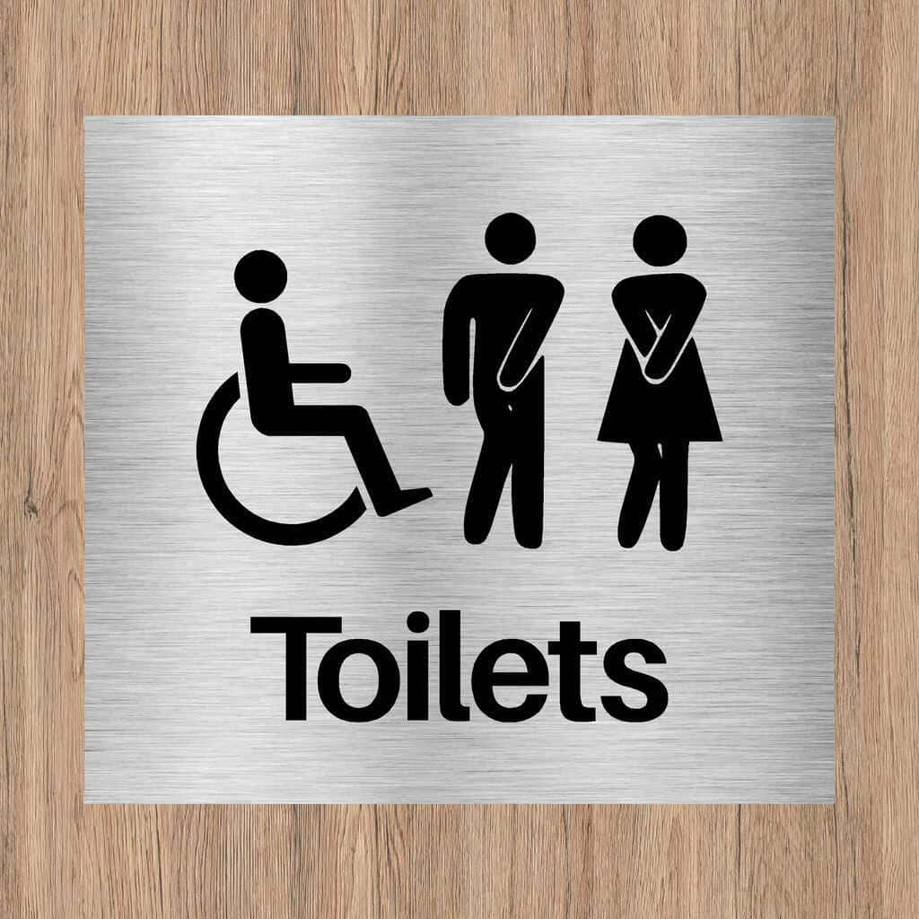 Unisex Disabled Toilets Comic Sign in Brushed Silver - The Sign Shed