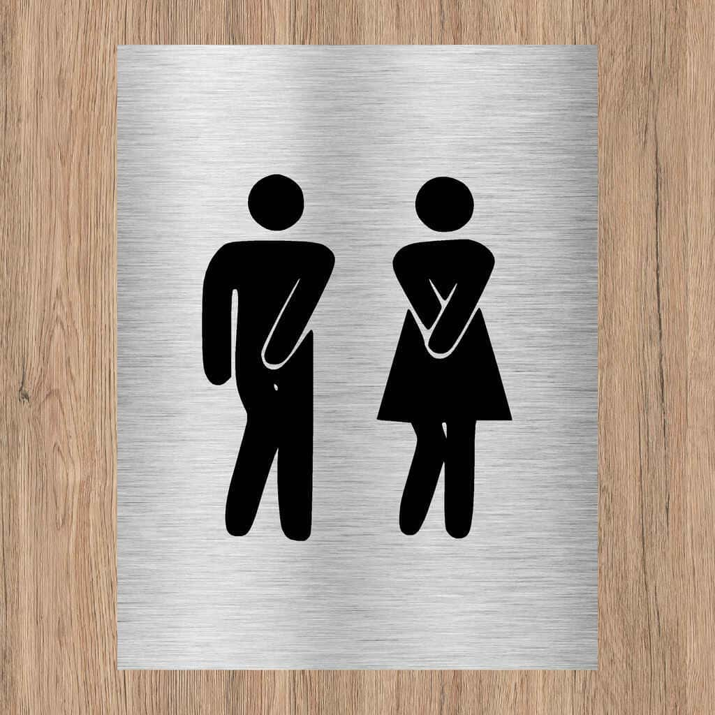 Unisex Toilets Comic Sign Brushed Silver - The Sign Shed