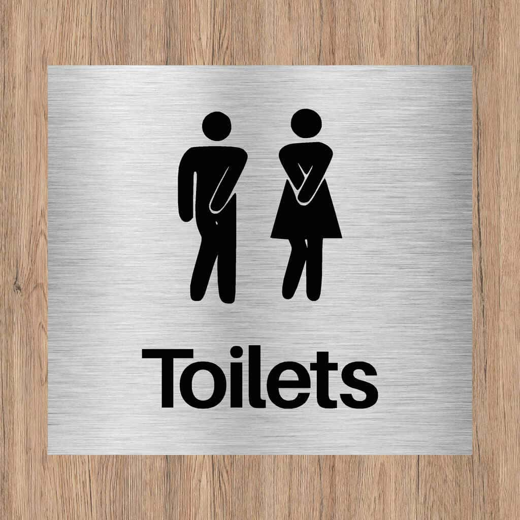 Unisex Toilets Comic Sign in Brushed Silver | Square - The Sign Shed