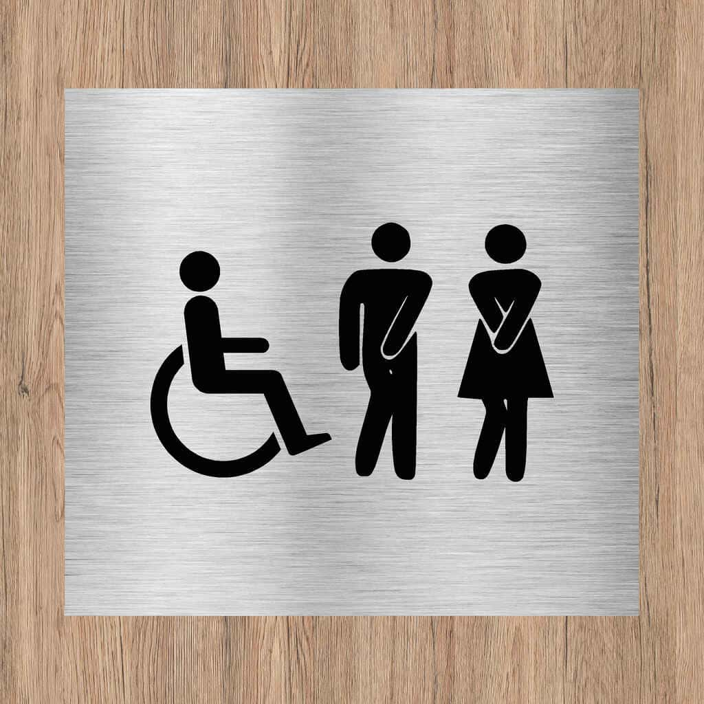 Unisex Toilets Disabled Comic Sign in Brushed Silver - The Sign Shed