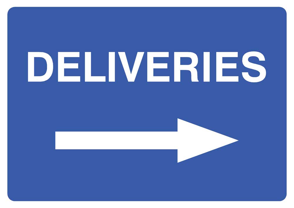 Deliveries RIGHT Arrow Sign Blue