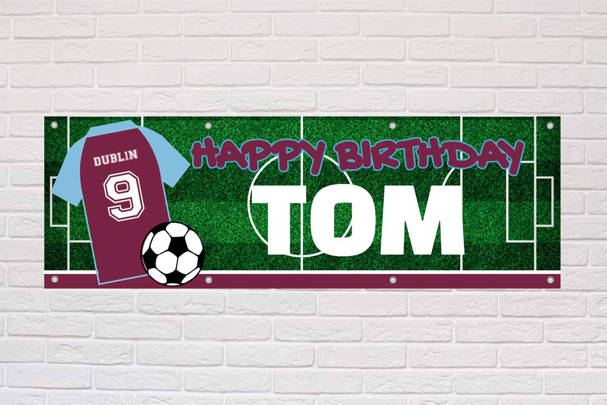 Personalised Birthday Banner Claret and Blue Sleeve